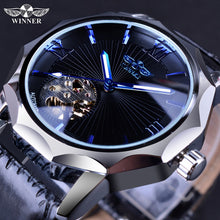 Load image into Gallery viewer, Winner Blue Ocean Geometry Design Transparent Skeleton Dial Mens Watch Top Brand Luxury Automatic Fashion Mechanical Watch Clock